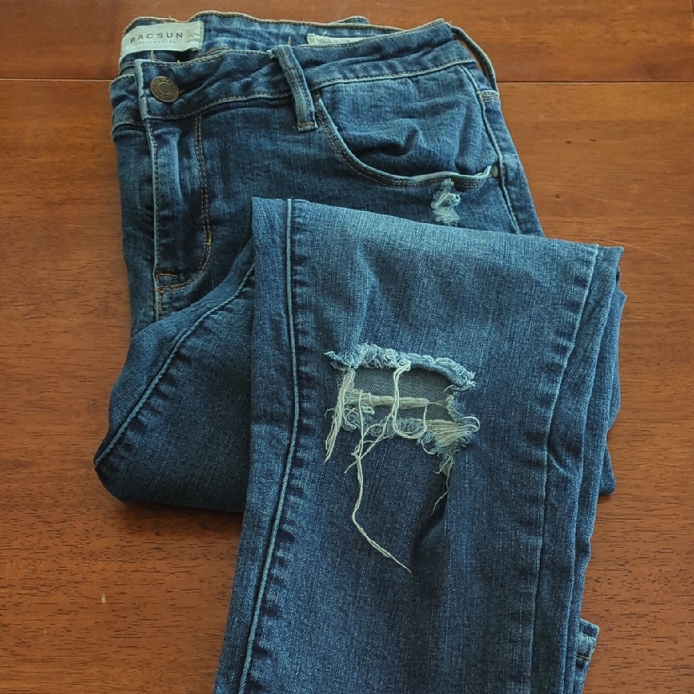 PacSun Women's Dark Blue Ripped Skinny Jeans